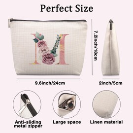 Lcoanriut Mothers Day Gifts for Her A-Z Initial Makeup Bag for Women Wedding Gifts for Bride Bridesmaid Mother's Day Birthday Gifts for Women Mom Best Friend Cosmetic Bag (Letter M)