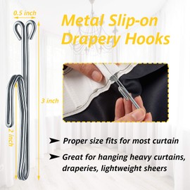 70 Pieces Metal Curtain Hooks Slip on Drapery Hook Shower Curtains Hooks Stainless Steel Drapery Pins and Hook for Window Door Curtain and Bathroom (Silver)