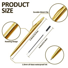 CIOUYAOS 15Pcs Slim Metal Ballpoint Pens, Retractable Black Ink Biro Pens, Gold Metallic Pens with Medium Point 1.0 mm Refills, Writing Pens for Student Teacher Gifts Business Office Wedding Supplies
