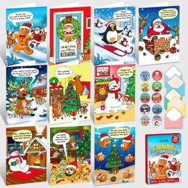 Decorably 20 Pack 5x7in Funny Christmas Cards Set with Envelopes and Stickers, 10 Charming Designs with Printed Message Inside | Decorably