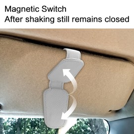 TIESOME Sunglasses Holder for Car Sun Visor, Magnetic, Leather, Glasses Holder Clip, Universal Car Visor Accessory, Magnetic Glasses Holder, Ticket, Card Clip (Grey)