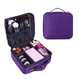 Travel Makeup Train Case Professional Cosmetic Organizer Case Makeup Artist Storage Bag Makeup Bag with Adjustable Dividers for Makeup Brush,Nail Tool,Toiletry,Jewelry and Digital Accessories Purple