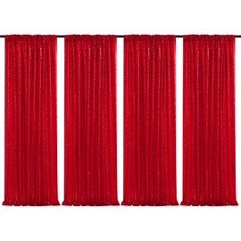 Red Sequin Backdrop Curtain 4 Pieces 2FTx8FT Glitter Christmas Wedding Decoration Party Photograph Background