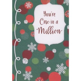 Designer Greetings You're One in a Million: Polka Dots, Sparkling Snowflakes on Green Lottery Ticket Holder Christmas Card