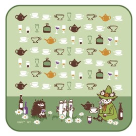 Miyamoto Towel 05868 Miyamoto Handkerchief, Moomin, Smartphone/Glasses Cleaning Handkerchief, Snufkin & Drink, Made in Japan, Green, Approx. 7.9 x 7.9 inches (20 x 20 cm)