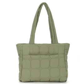 7VSTOHS Puffer Bag for Women, Women's Bag with Zip, Nylon, Padded Quilted Tote Bag, Large Capacity Shoulder Bag for Everyday Work, Office, Travel, Green