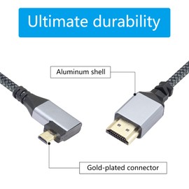 RIIEYOCA 4K Micro HDMI to HDMI Adapter Cable,90 Degree Left Angle Micro HDMI Male to HDMI Male Aluminum Short Nylon Braided Cord Cable,Support 4K UHD,for Laptop,TV,Camcorder etc.(Cable:50cm)…