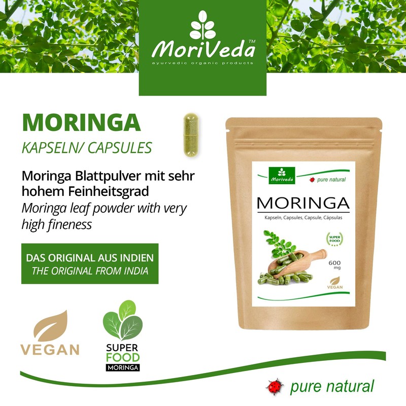 MoriVeda Moringa Capsules 600 mg I Vegan Natural Product in