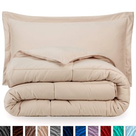 Bare Home Comforter Set - Queen Size - Goose Down Alternative - Ultra-Soft - Premium 1800 Series - All Season Warmth (Queen, Sand)