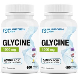 Puregen Labs Glycine 1000mg [High Potency] 100 Vegetarian Capsules, 2 pk