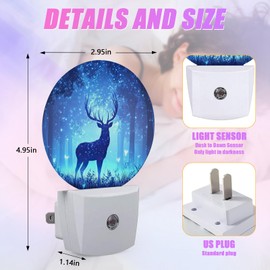 GANTINIR Deer Pine Tree Night Light Foggy Forest Night Lights LED Lamp Round Plug into Wall Nightlight with Dusk to Dawn Sensor Home Hallway Stairway Kitchen Decor