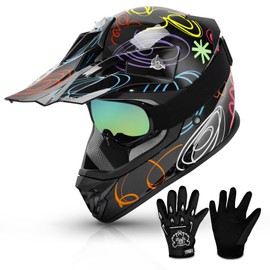 TCMT Black Kids Youth Motorcycle Motocross Offroad Helmet Dirtbike Street Bike Karting BMX MX ATV Full Face Helmet Gloves Goggles Dot Approved