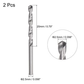sourcing map Pack of 2 Solid Carbide Drill Bits High-Performance Drill Bits Ultra Hard 2.5 mm C2/K20