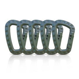 Holesto® Plastic Carabiner - Plastic Carabiner Hook - Tactical Black - Plastic Carabiner Set - Carabiner Hook Large - Molle D-Shape - Outdoor ABS Carabiner - Pack of 5 (Green)