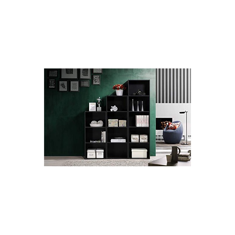 Hodedah Import 3 Shelf Bookcase, Black