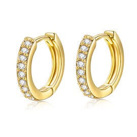 Silver Hoop Earrings for Women，925 Sterling Silver Hoop Earrings with Cubic Zirconia， Yellow Gold/White Gold/Rose Gold/Gold Plated Gun Black Sleeper Cartilage Hoop Earrings (8/10/12mm）