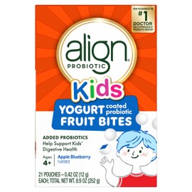 Align Probiotic, Kids Yogurt Coated Probiotic Fruit Bites, Added Probiotics Help Support Kids' Digestive Health, Apple Blueberry Flavored, 21 Individually Wrapped Pouches, 105 Bites