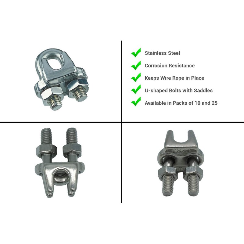 DuraBrite 3/8" Type 316 Stainless Steel Wire Rope Cable Clip