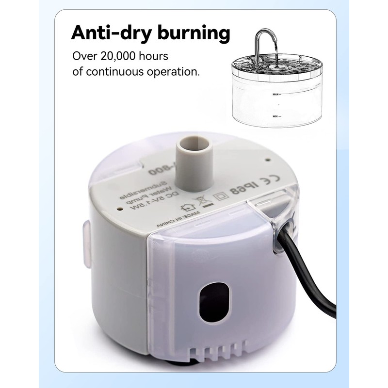 Cat Water Fountain Pump, GIOTOHUN Cat Fountain Replacement Pump, Ultra-Quiet