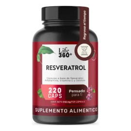 Resveratrol Life360+ Antioxidante 220 Cápsulas Suplemento Alimenticio Antioxidante Sin Sabor