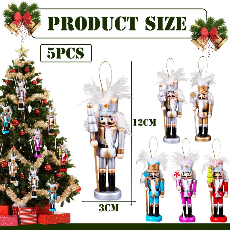 5pcs 12cm Small Wooden Nutcracker Soldier Christmas Nutcracker Figures Hanging