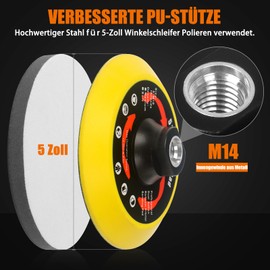 Pomsare Sanding Disc 125 Velcro M14 Including Grinding Attachment for Angle Grinder and Polishing Attachment, Angle Grinder Accessories, Ideal for Wood and Metal