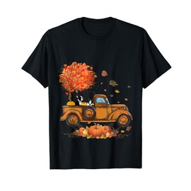 Boston Terrier Pumpkins Truck Autumn Leaf Fall thanksgiving T-Shirt