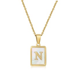 CERSLIMO Initial Necklace for Women Girls - Gold Solid Alphabet Pendant Necklace with Chain-45CM, Hypoallergenic Titanium Capital Letter ABC to XYZ, Initial Jewellery Gifts for Birthday Christmas, N