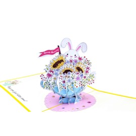 iGifts And Cards Get Well Soon Bunny & Sunflowers Pop-Up Card, 6" x 6", Sweet 3D Pop-Up Floral Bouquet for Recovery, Support, Healing, Cheerful, Uplifting, Encouragement, Surprise with Envelope
