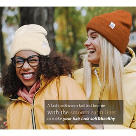 Womens Satin Lined Knit Beanie Hat,Winter Warm Hats for Women Men Silk Lining Soft Slouchy Cuffed Beanie Ski Hat