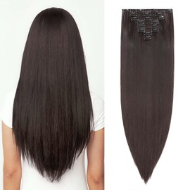 SEGOHAIR Hair Extensions Clip in 8Pcs 18 Clips Synthetic Fiber Seamless Clip in Hair Extensions, 26" Long Straight Clip in Hair Extensions Full Head - Dark Brown