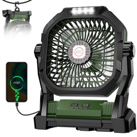 Camping Fan Rechargeable, 20000mAh Battery Powered Portable Fan with LED Light, 4-Speed 180° Adjustable, Camping Essentials for Tent, Travel, Car, Outdoor, Indoor, BBQ, Fishing, Jobsite - Green