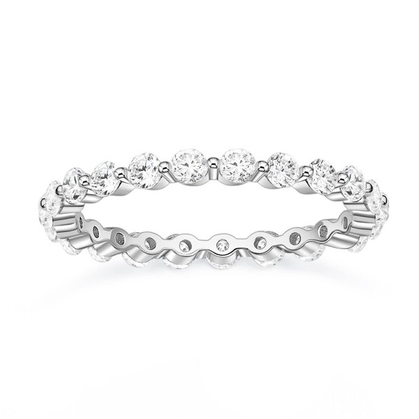 EAMTI 2mm 925 Sterling Silver Wedding Band Round Cubic Zirconia