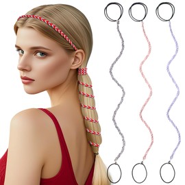 3 Packs Ponytail Holders Hair Ties for Women, Spiral Pony Tails Elastic Braided Hair Holders for Gym Swimming Sports (3pcs25"colorful25)