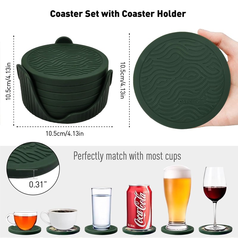 Silicone Coasters 6 Pack Coasters with Deep Tray Holder -