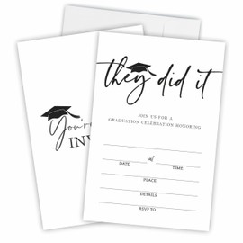 Graduation Invitations - They Did It - 20 White Fill In Invitations With Envelopes For Grad, Class Of 2024, High School, Invite Cards For University, College Celebration, Party Favor & Supplies(B01)