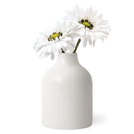 Torre & Tagus 5.5 Inch White Ceramic Vase for Flowers Home Decor - Matte Table Vase, Smooth Finish with Modern Decor Design, Sized for Mantels, Shelfs, Tables, Desk (Komi 3.5" x 5.5"H)