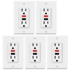 ELECTECK 5 Pack GFCI Outlets 15 Amp, Non-Tamper Resistant, Decor GFI Receptacles with LED Indicator, Ground Fault Circuit Interrupter, Wallplate Included, ETL Listed, Red/Black Button