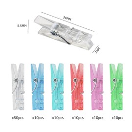 100 Transparent Clips, Plastic Spring Clips, 34mm Color Photo Clips, Handmade Decoration Clips, can be Used for Photo Display and Party Decoration, etc.