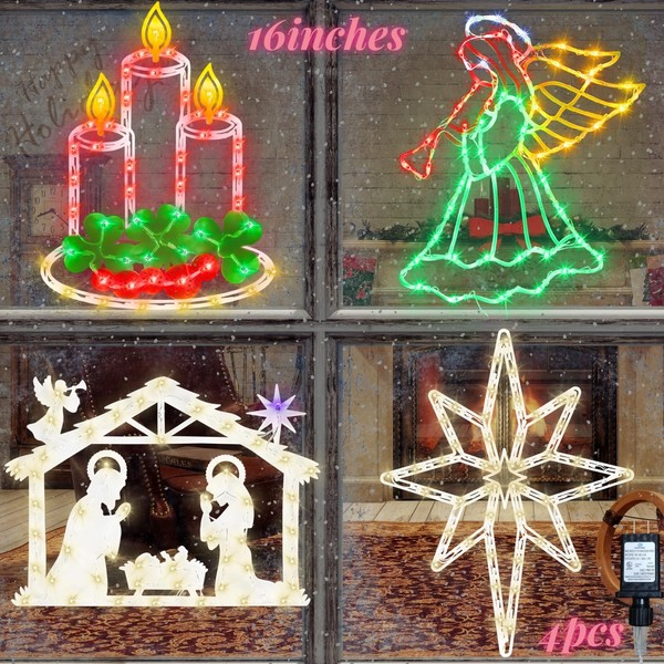 Pytopkto Christmas Decorations - 16" Christmas Window Silhouette Lights -
