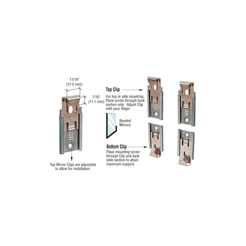 CRL Nickel Plated Adjustable Mirror Clip Set for 1/4" Beveled