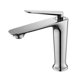 HMEGAO Chrome Modern Bathroom Sink Faucet, Made of Solid Brass, Bathroom Vanity Silver Art Tap, with High Pressure Hoses for Hot and Cold Water