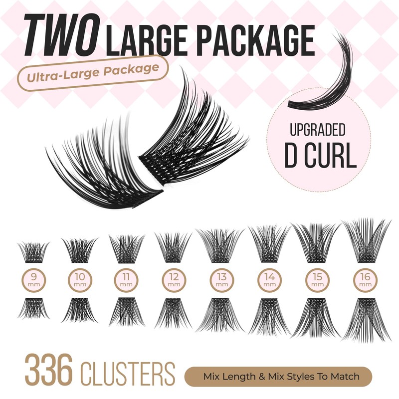 LASHVIEW Lash-Extension-Clusters 336pcs D Curl Lash Clusters Natural Look Cluster