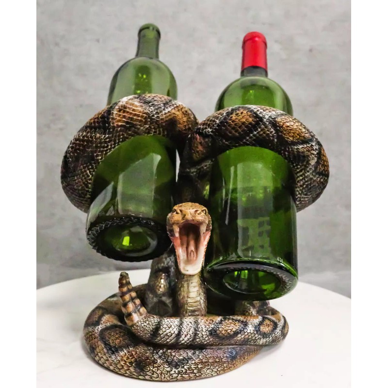 Rustic Western Coiled Diamondback Rattlesnake Snake Double Wine Bottles Holder