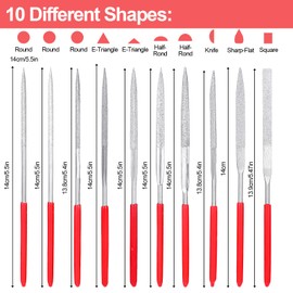 Mini Diamond Files Set, Mini File Set, Diamond Needle File Set, Metal Diamond File Set, Diamond Coated Tool Files, Diamond Files for Wood, Stone, Plastic, Pack of 10
