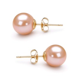 Japanese Freshwater Cultured Pearl Earrings Stud AAA Graded 9mm Pink Stud Earrings for Women with Sterling Silver Settings and Jewelry Gift Box - Orien Jewelry