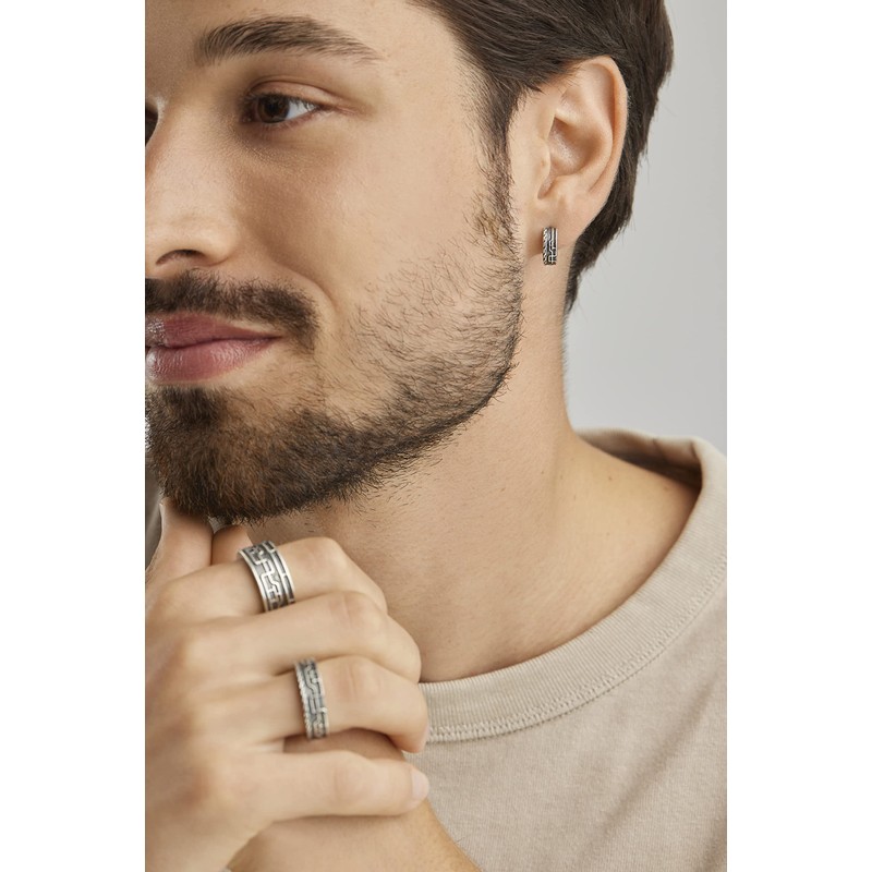 caï Men's Creole Earrings 925 Sterling Silver Vintage Oxidised Approx.