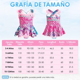 Nasjac Traje de Baño de Una Pieza Sirena para Niñas, 5 Piezas Conjunto de Bikini con Gorro de Natación y Gafas, Trajes de Bañador de Princesa con Volantes para 3 a 10 Años Playa Fiesta Piscina Nadar