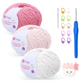 Fluffy Yarn for Crochet 50gx3 with 4mm Hook, Flutterby Chunky Yarn for Crochet, Soft Plush Chunky Thick Wool, Perfect for Baby Blankets & Amigurumi(3-Rabbit)