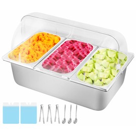 YMJOINMX Cold Ice Food Serving Display tray 3 Pans 2 Ice Packs Cooled Condiment Container Dispenser Salad Dressing Cold Serving Buffet Server Cooler Spice Food Display Rack Sauce Organizer for Buffet